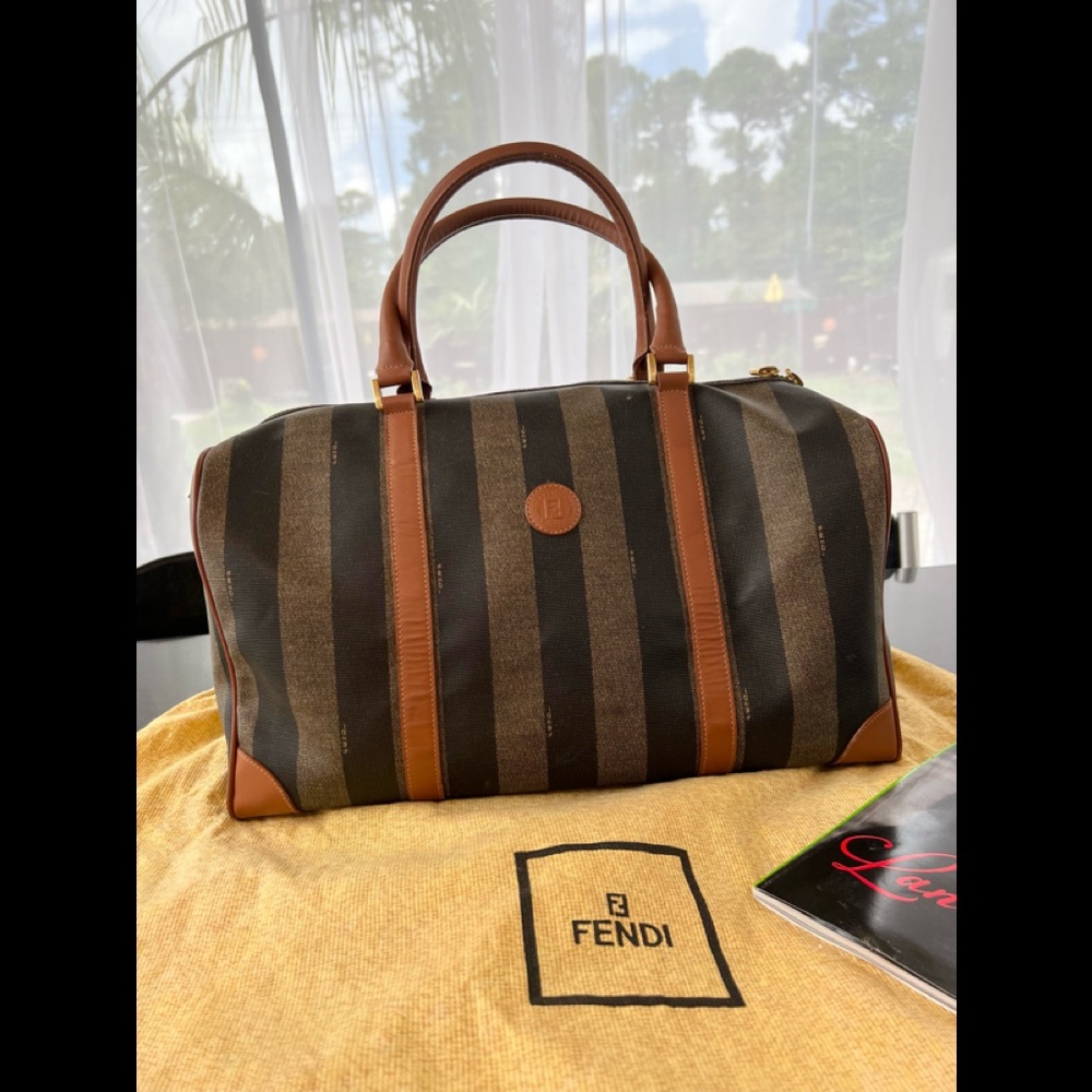 Fendi Bag,Travel, Gorgeous Weekender Travel, Duffle with Cognac Brown Lea… - Picture 11 of 16